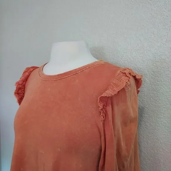 Anthro's Eri + Ali Coral Orange Flutter Short Sleeve Blouse Size S - Picture 5 of 15